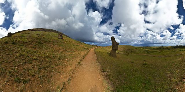 Rano Raraku is a volcanic crater formed of consolidated volcanic ash, or tuff, and located on the lower slopes of Terevaka in the Rapa Nui National Park on Easter Island. It was a quarry for about 500 years until the early eighteenth century, and supplied the stone from which about 95% of the island's known monolithic sculpture (Moai) were carved. Rano Raraku is a visual record of Moai design vocabulary and technological innovation, where 397 Moai remain. Rano Raraku is in the world heritage site of Rapa Nui National Park and gives its name to one of the seven sections of the park. Wikipedia