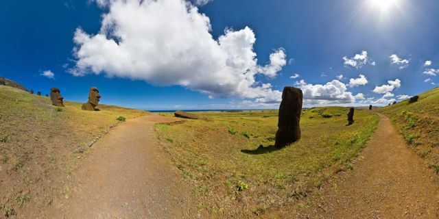 Rano Raraku is a volcanic crater formed of consolidated volcanic ash, or tuff, and located on the lower slopes of Terevaka in the Rapa Nui National Park on Easter Island. It was a quarry for about 500 years until the early eighteenth century, and supplied the stone from which about 95% of the island's known monolithic sculpture (Moai) were carved. Rano Raraku is a visual record of Moai design vocabulary and technological innovation, where 397 Moai remain. Rano Raraku is in the world heritage site of Rapa Nui National Park and gives its name to one of the seven sections of the park. Wikipedia