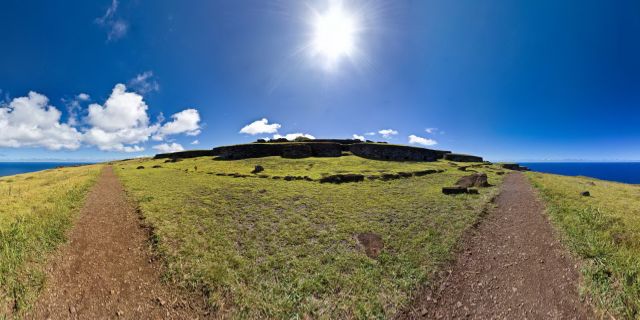 Orongo is a stone village and ceremonial center at the southwestern tip of Rapa Nui. Until the mid-nineteenth century  Orongo was the center of the birdman cult, which hosted an annual race to bring the first manutara (sooty tern) egg from the islet of Motu Nui to Orongo. The site has numerous petroglyphs, mainly of tangata manu (birdmen). The motus (small islands) are Motu Iti and Motu Nui.