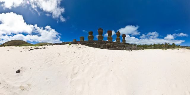 Anakena is a white coral sand beach in Rapa Nui National Park on Rapa Nui (Easter Island)